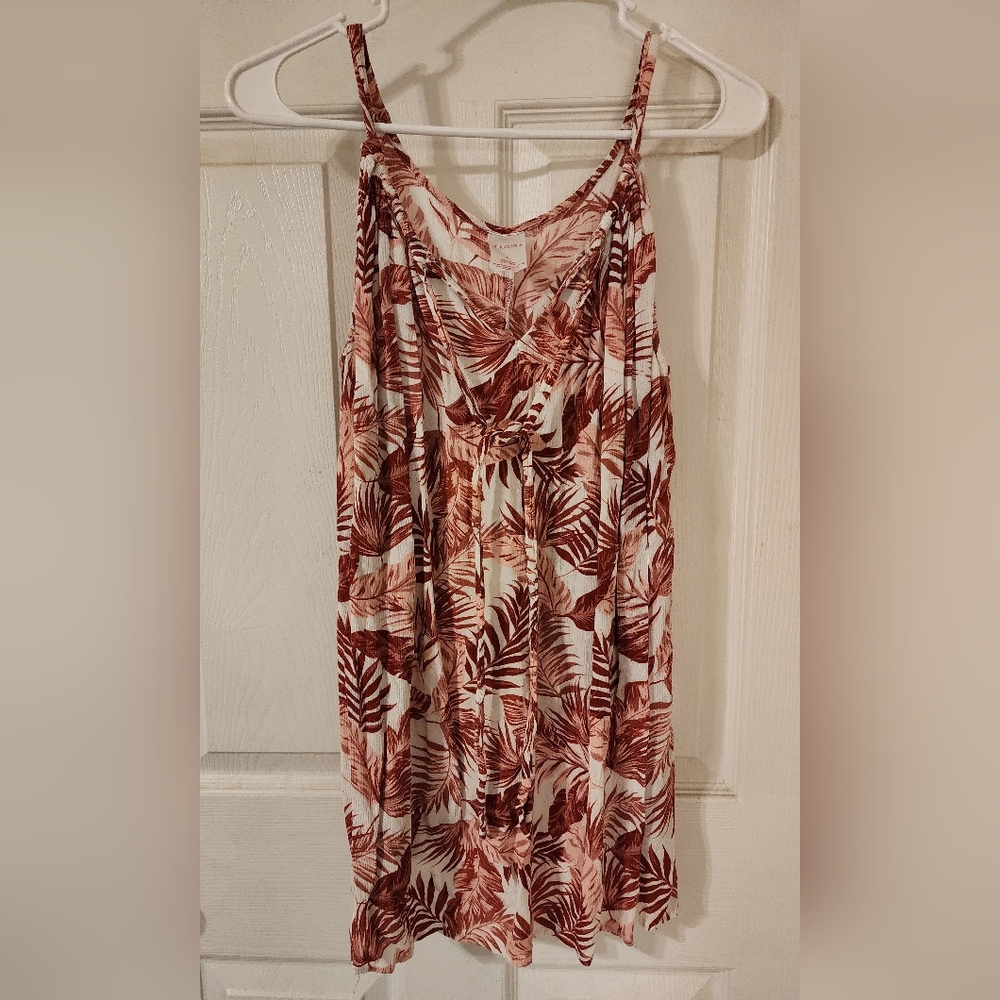 Xhilaration Leaf Print Dress in Brown and White